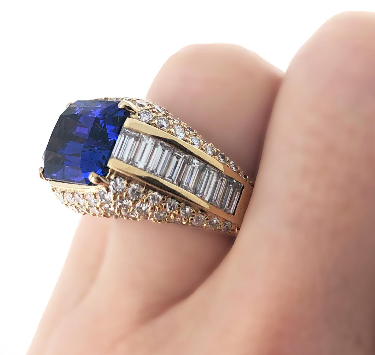 Emerald Cut Tanzanite and Diamond Cocktail Ring