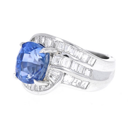 Certified 5.54 Carat No Heat Sapphire and Diamond Cocktail Ring