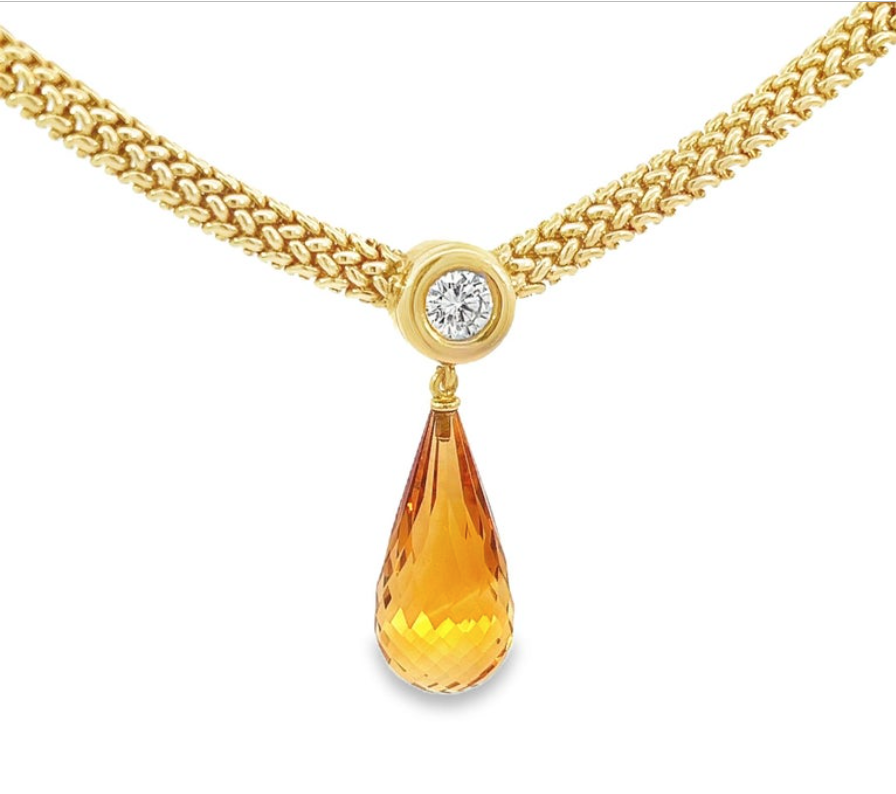 Citrine Briolette Diamond Pendant Necklace