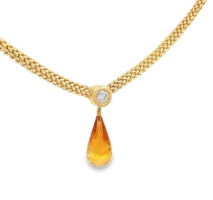 Citrine Briolette Diamond Pendant Necklace