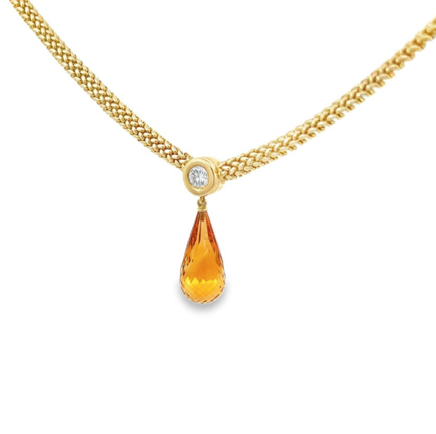 Citrine Briolette Diamond Pendant Necklace