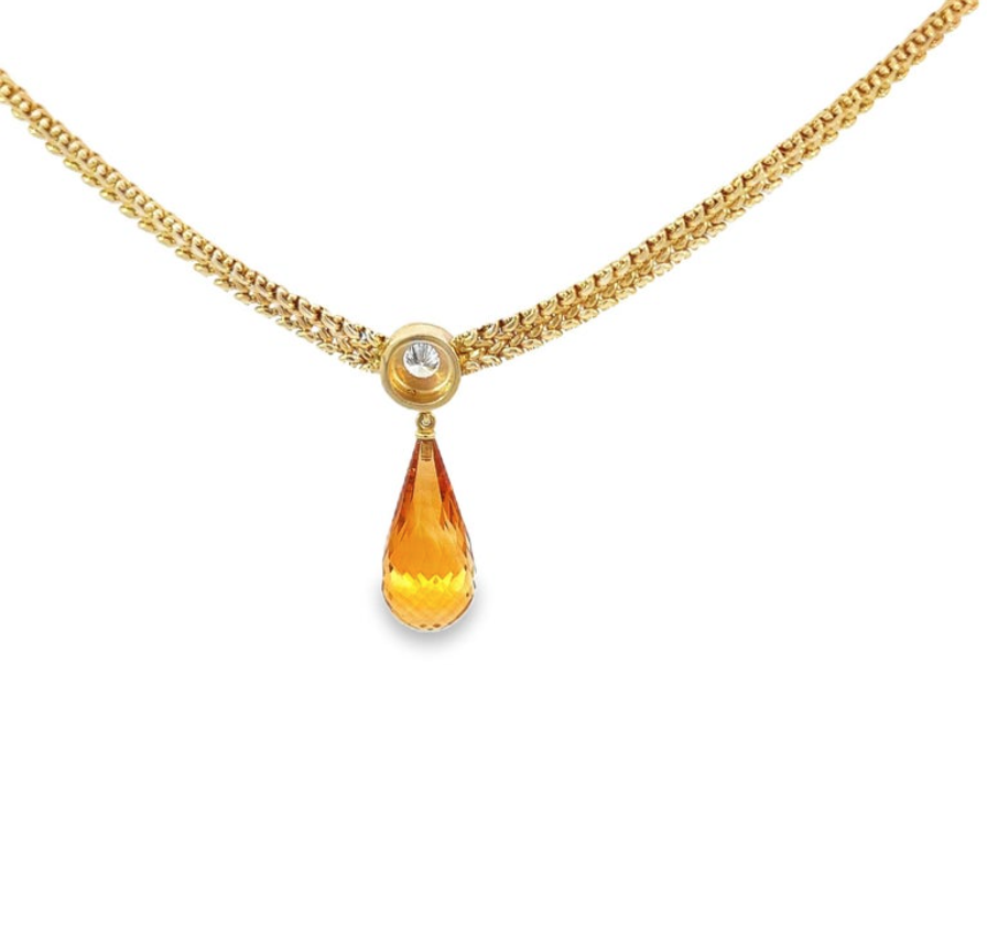 Citrine Briolette Diamond Pendant Necklace