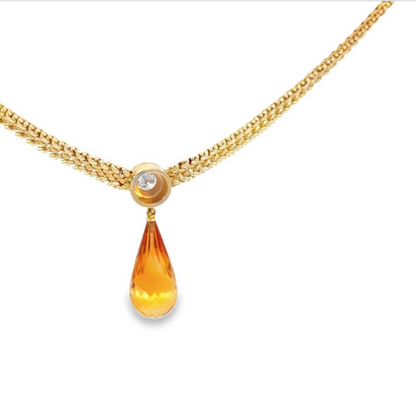 Citrine Briolette Diamond Pendant Necklace