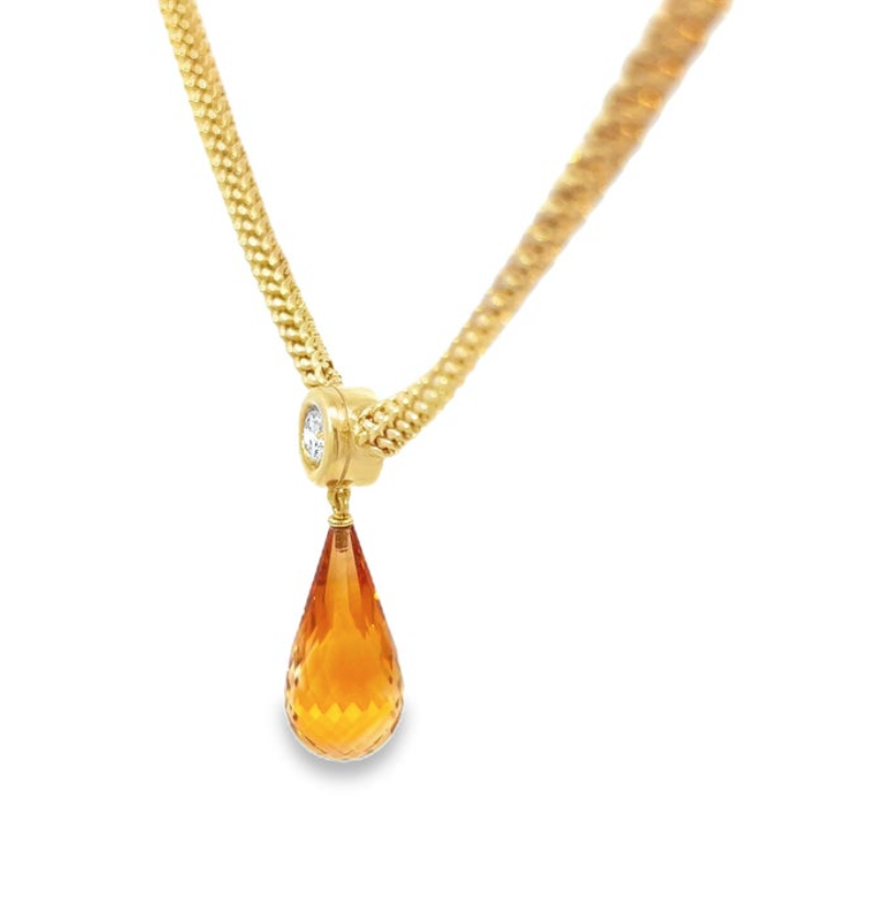 Citrine Briolette Diamond Pendant Necklace