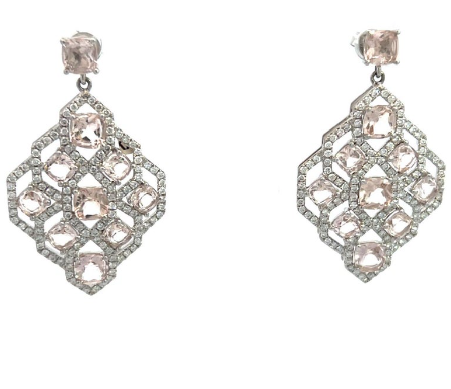 Diamond Morganite Dangle Earrings