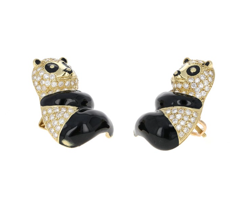 Diamond Panda Stud Earrings