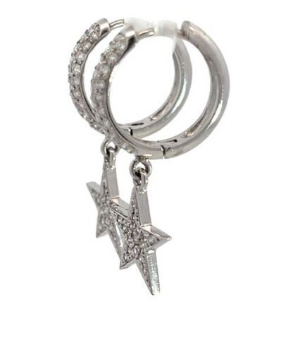 Diamond Star Hoop Earrings, 1.32 Carats, Pave Diamond Hoops