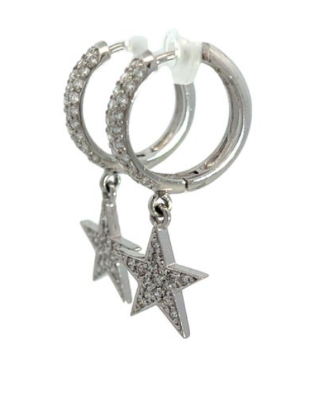 Diamond Star Hoop Earrings, 1.32 Carats, Pave Diamond Hoops