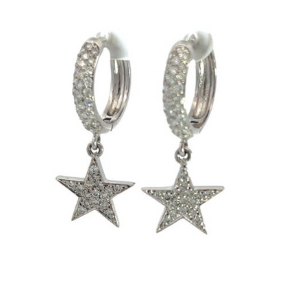 Diamond Star Hoop Earrings, 1.32 Carats, Pave Diamond Hoops