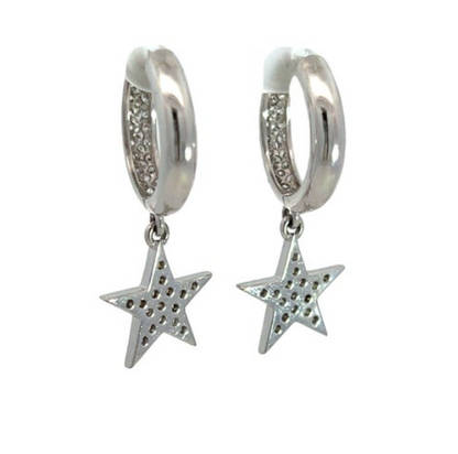 Diamond Star Hoop Earrings, 1.32 Carats, Pave Diamond Hoops