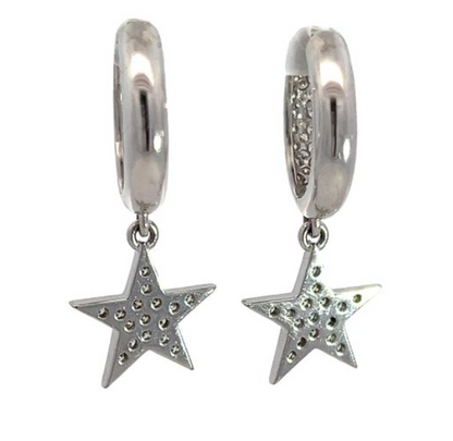 Diamond Star Hoop Earrings, 1.32 Carats, Pave Diamond Hoops