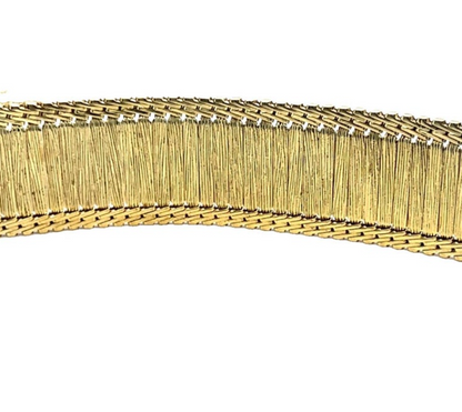 French Textured 14k Yellow Gold Retro Style Bracelet, Flexible Hinged Design