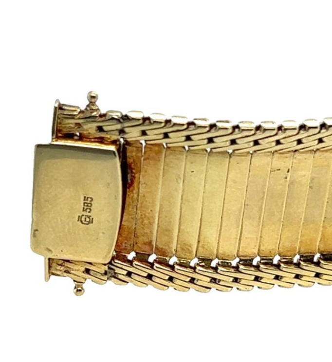 French Textured 14k Yellow Gold Retro Style Bracelet, Flexible Hinged Design