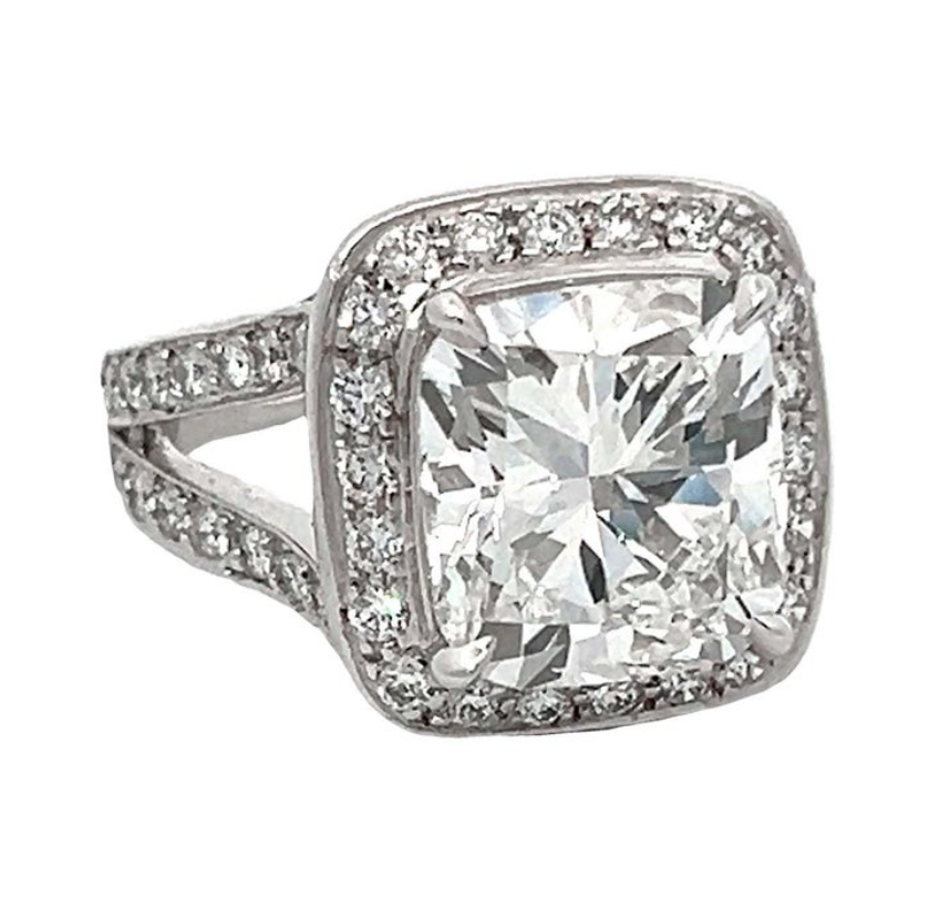 GIA 5.05 Carat Bezel Set Cushion Cut Diamond Engagement Ring