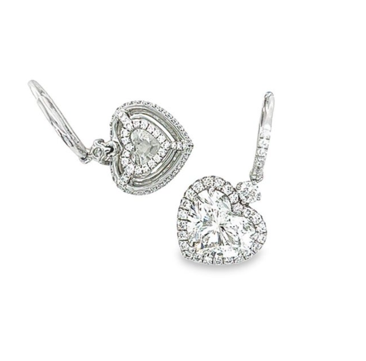 GIA 7 Carat Heart Diamond Dangle Earrings