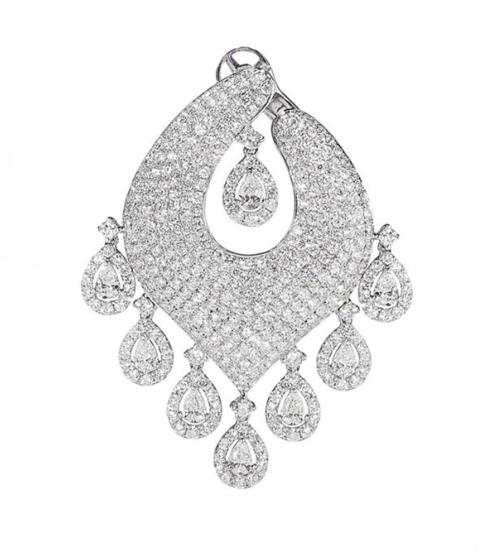 14.01 Carat Diamond Chandelier Dangle Earrings in White Gold