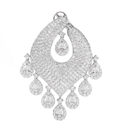 14.01 Carat Diamond Chandelier Dangle Earrings in White Gold