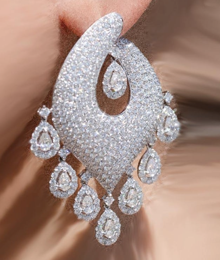 14.01 Carat Diamond Chandelier Dangle Earrings in White Gold