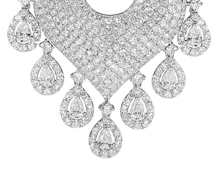 14.01 Carat Diamond Chandelier Dangle Earrings in White Gold