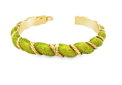 Italian Yellow Gold Paillonné Enamel Bangle Bracelet