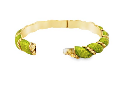 Italian Yellow Gold Paillonné Enamel Bangle Bracelet