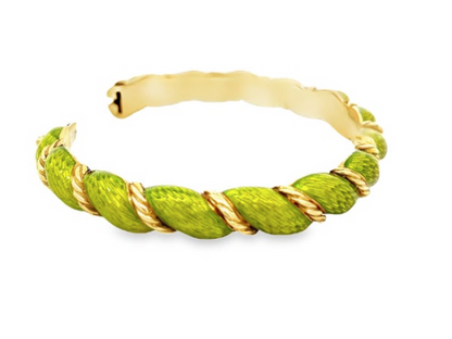 Italian Yellow Gold Paillonné Enamel Bangle Bracelet