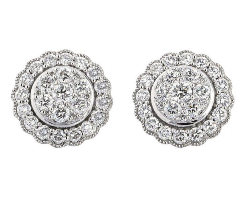 Large Diamond Stud Earrings in 14K white Gold