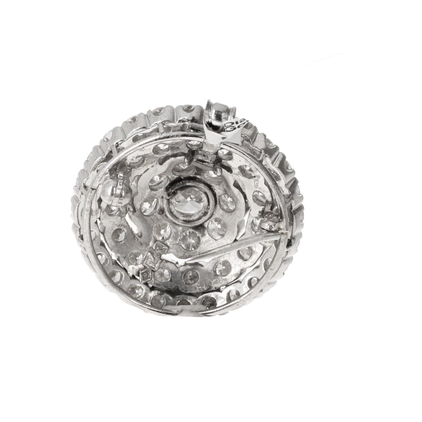 14 Karat Retro Diamond Cluster Brooch Pendant, Round Brilliant Cut Diamonds 8.50 Carats