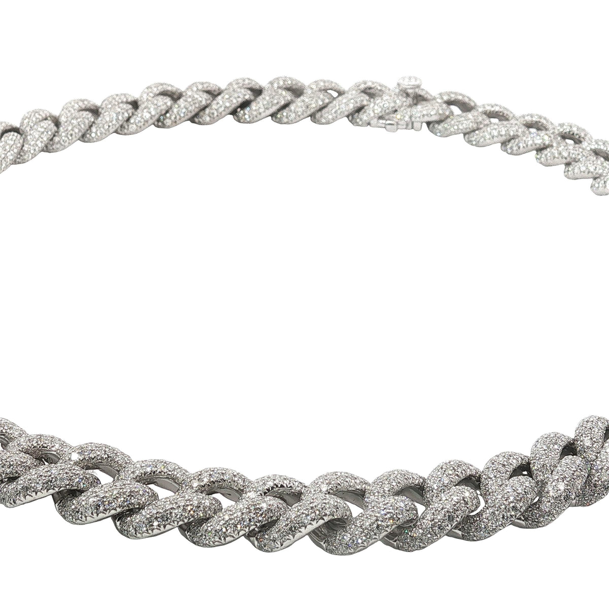 25 Carat Diamond Pavé Cuban Link Choker Necklace in 18K White Gold