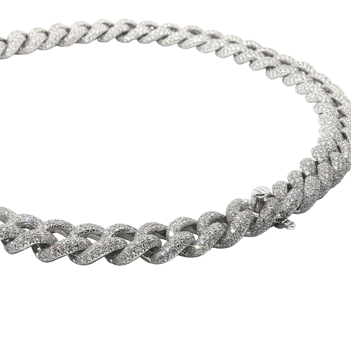 25 Carat Diamond Pavé Cuban Link Choker Necklace in 18K White Gold
