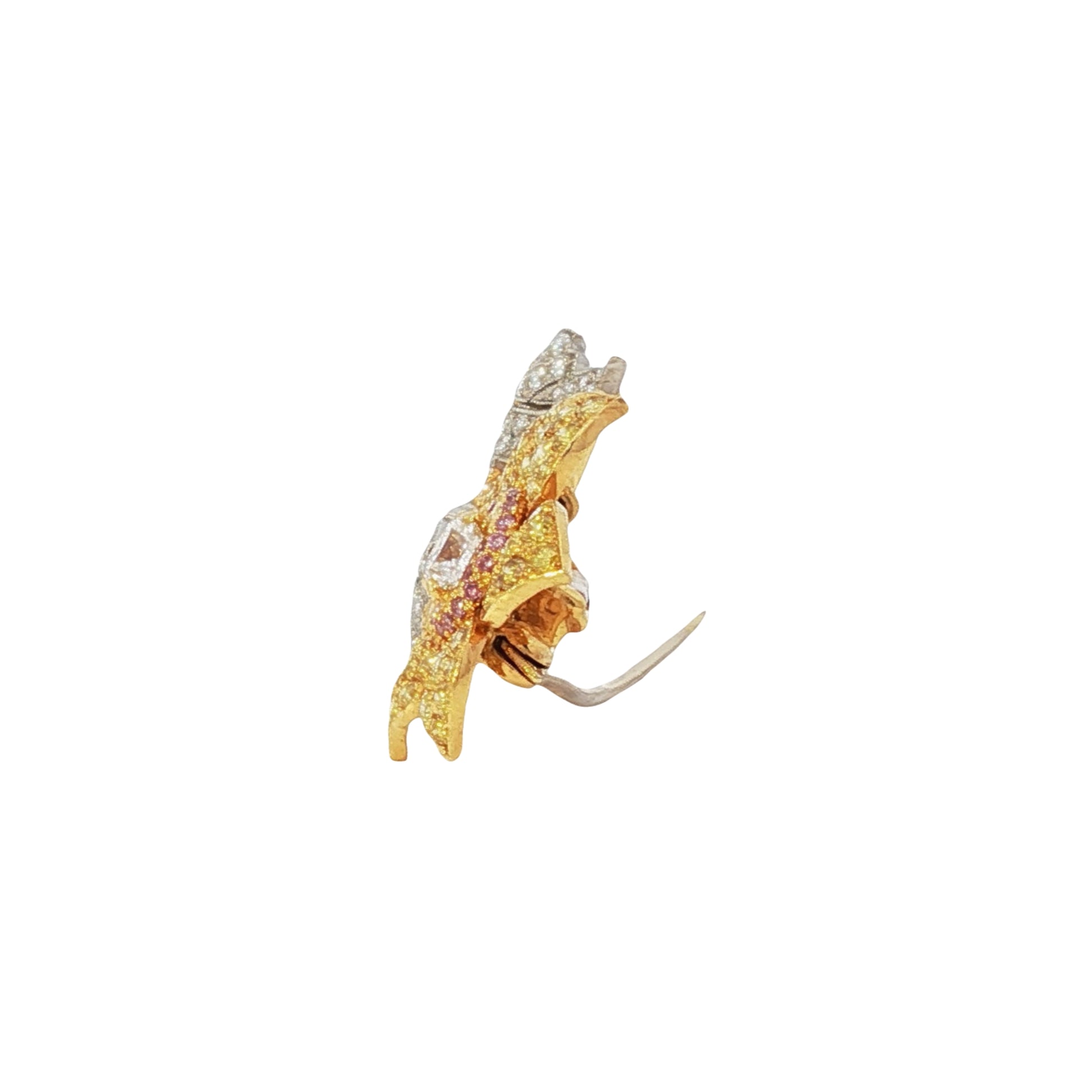 GIA certified 0.32ct F VS1 multi-color natural pink yellow and white diamond flower brooch in 18k two-tone gold by Kantor Gems