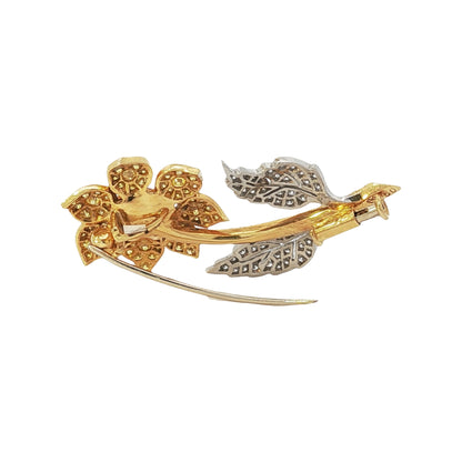 GIA certified 0.32ct F VS1 multi-color natural pink yellow and white diamond flower brooch in 18k two-tone gold by Kantor Gems