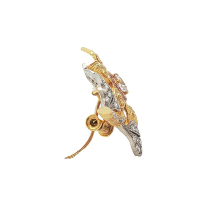 GIA certified 0.32ct F VS1 multi-color natural pink yellow and white diamond flower brooch in 18k two-tone gold by Kantor Gems