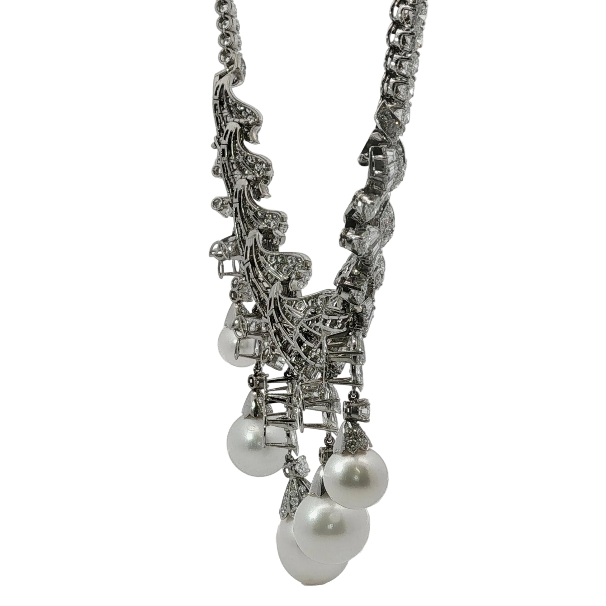 Platinum South Sea Pearl & Multi-Cut Diamond Fringe Festoon Necklace (106.5g)