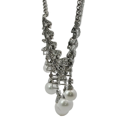 Platinum South Sea Pearl & Multi-Cut Diamond Fringe Festoon Necklace (106.5g)