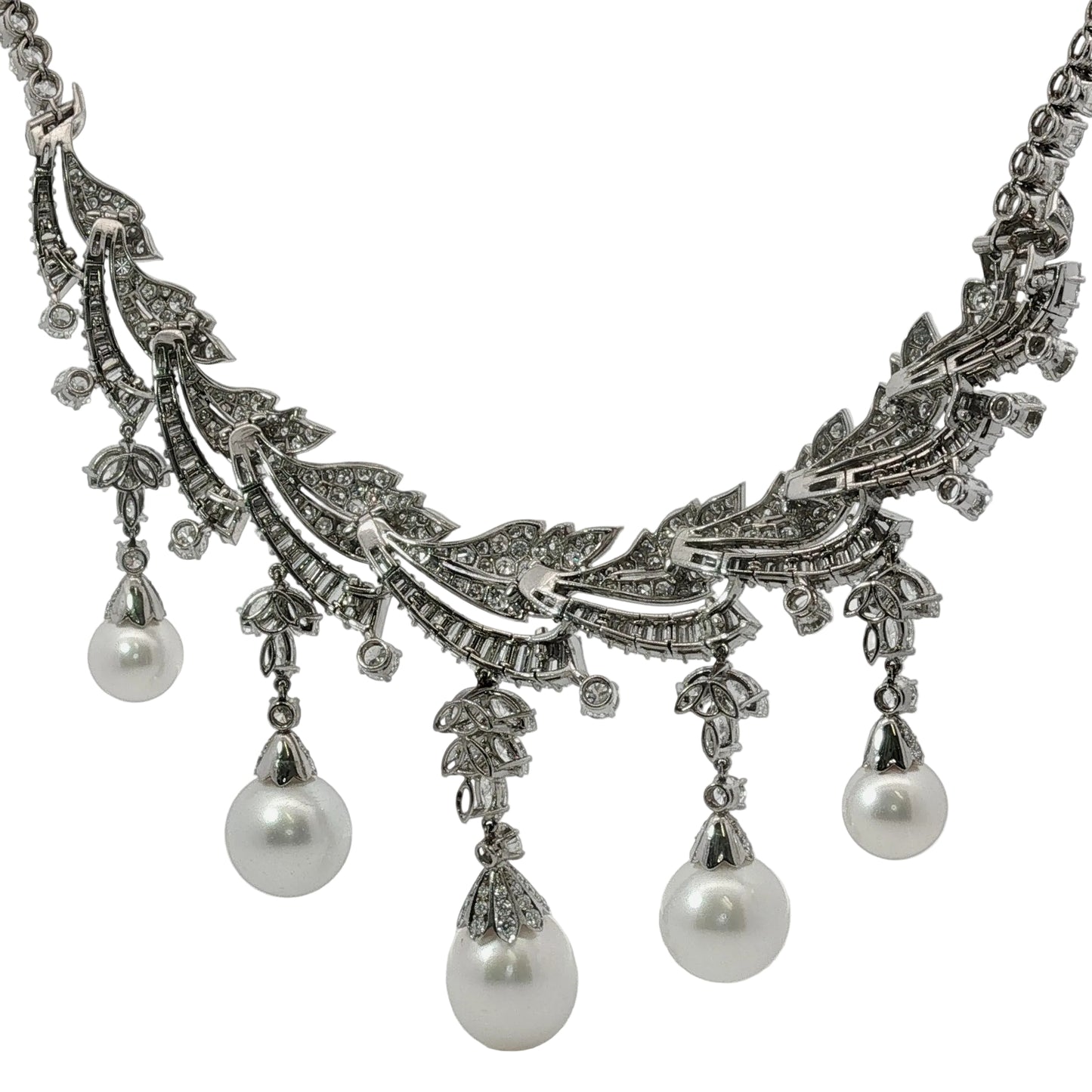 Platinum South Sea Pearl & Multi-Cut Diamond Fringe Festoon Necklace (106.5g)