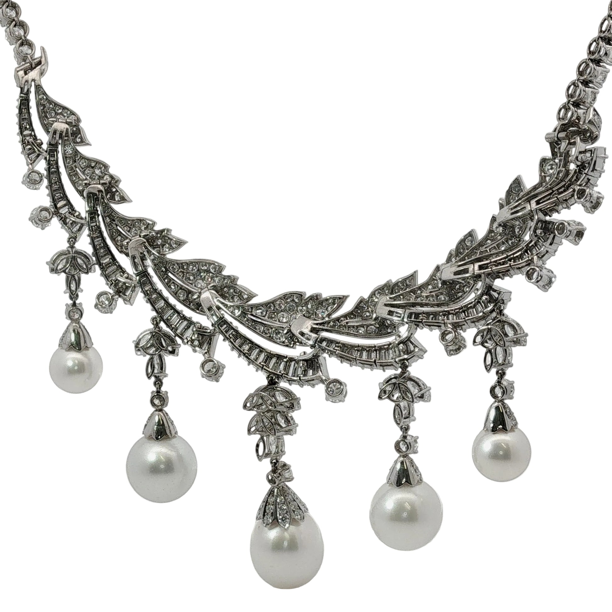 Platinum South Sea Pearl & Multi-Cut Diamond Fringe Festoon Necklace (106.5g)