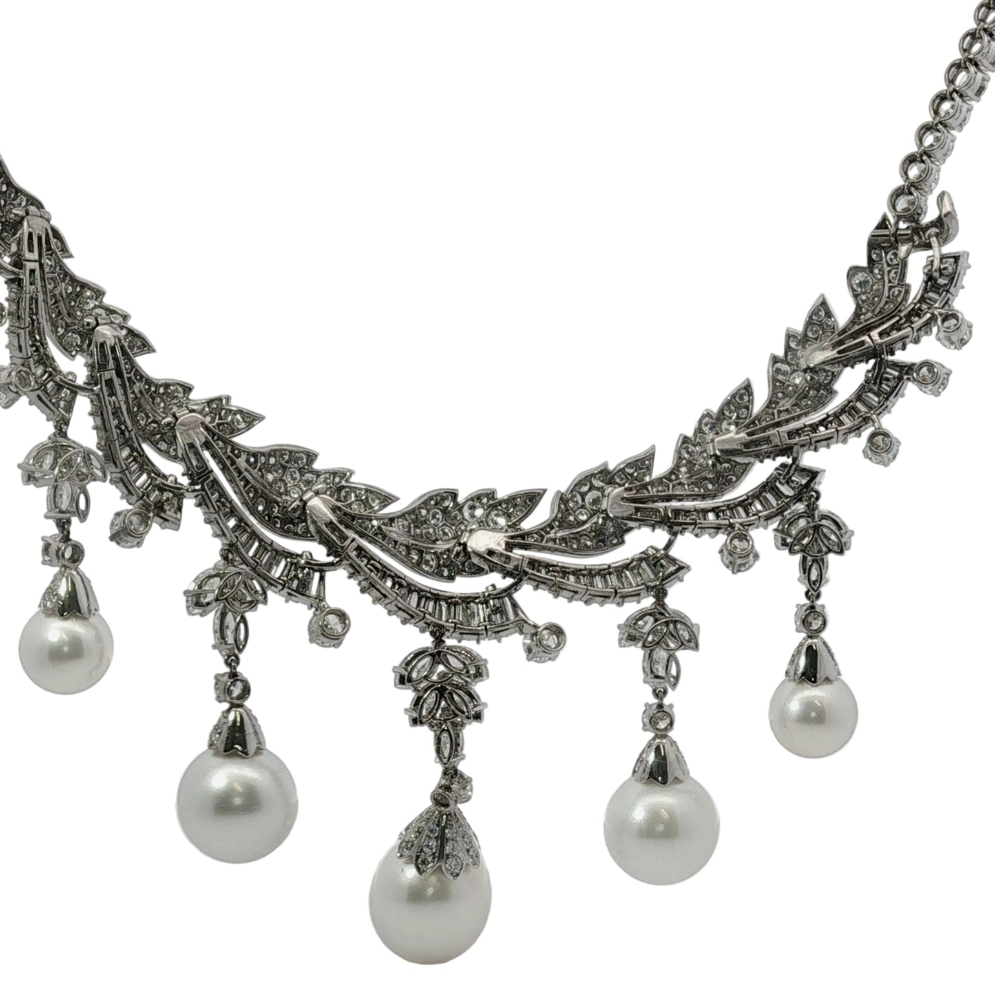 Platinum South Sea Pearl & Multi-Cut Diamond Fringe Festoon Necklace (106.5g)