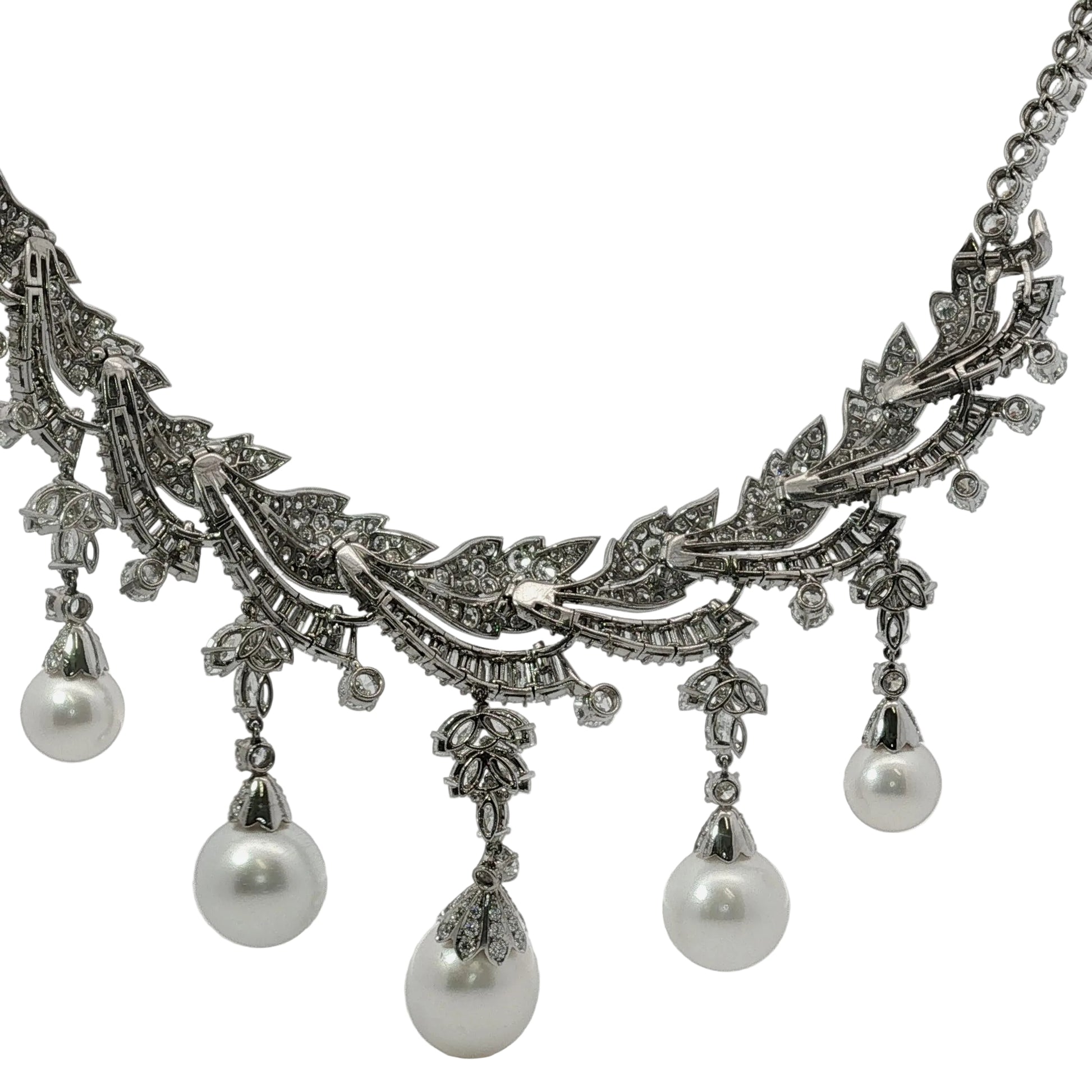 Platinum South Sea Pearl & Multi-Cut Diamond Fringe Festoon Necklace (106.5g)