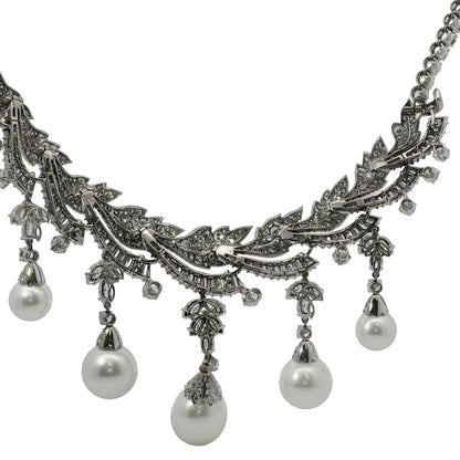 Platinum South Sea Pearl & Multi-Cut Diamond Fringe Festoon Necklace (106.5g)