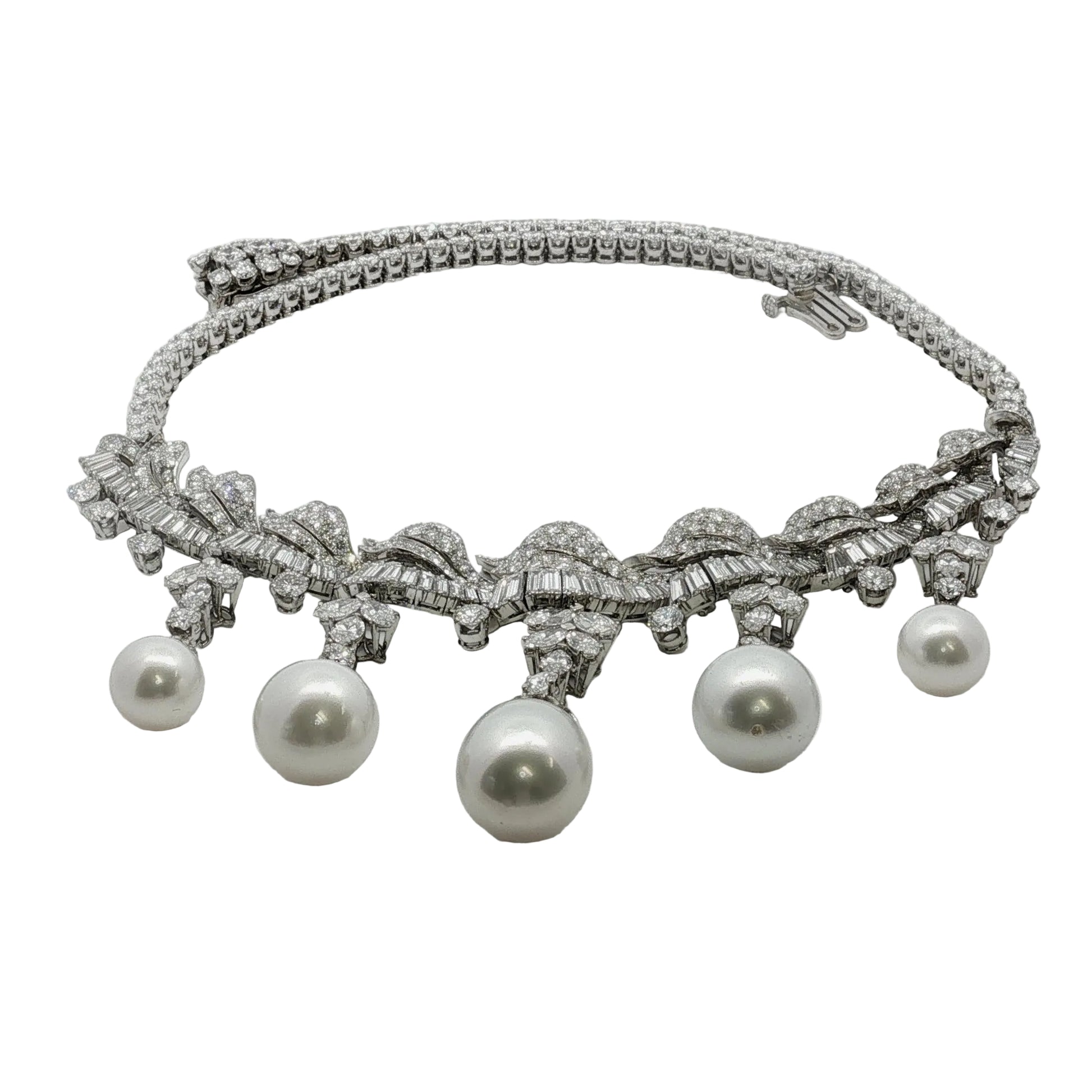 Platinum South Sea Pearl & Multi-Cut Diamond Fringe Festoon Necklace (106.5g)