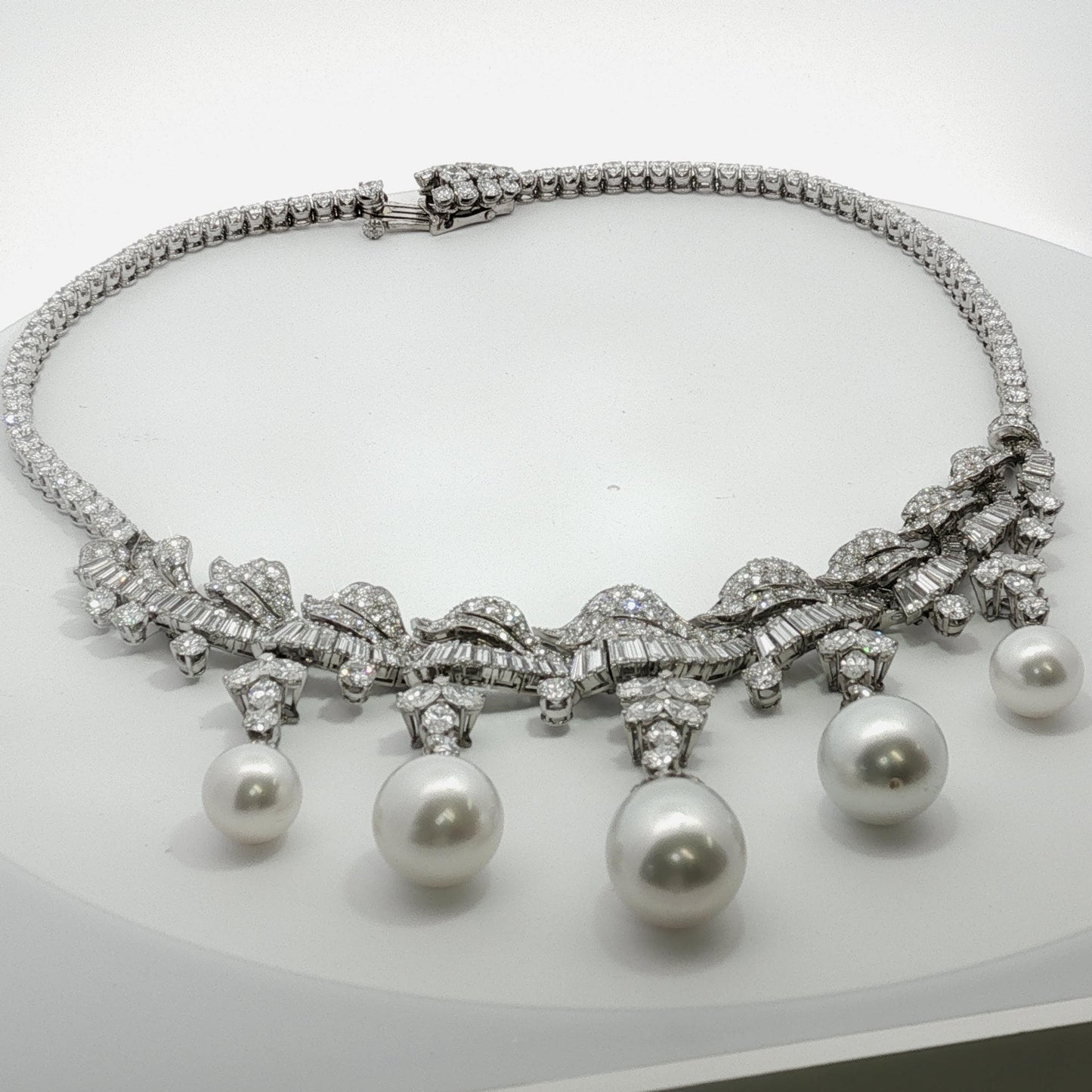 Platinum South Sea Pearl & Multi-Cut Diamond Fringe Festoon Necklace (106.5g)