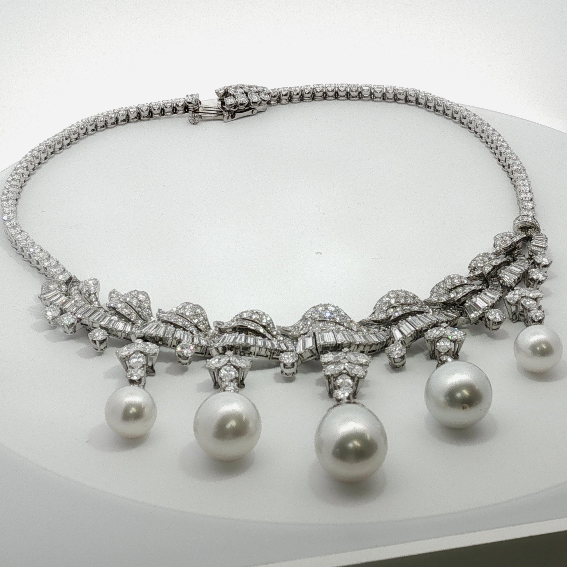 Platinum South Sea Pearl & Multi-Cut Diamond Fringe Festoon Necklace (106.5g)