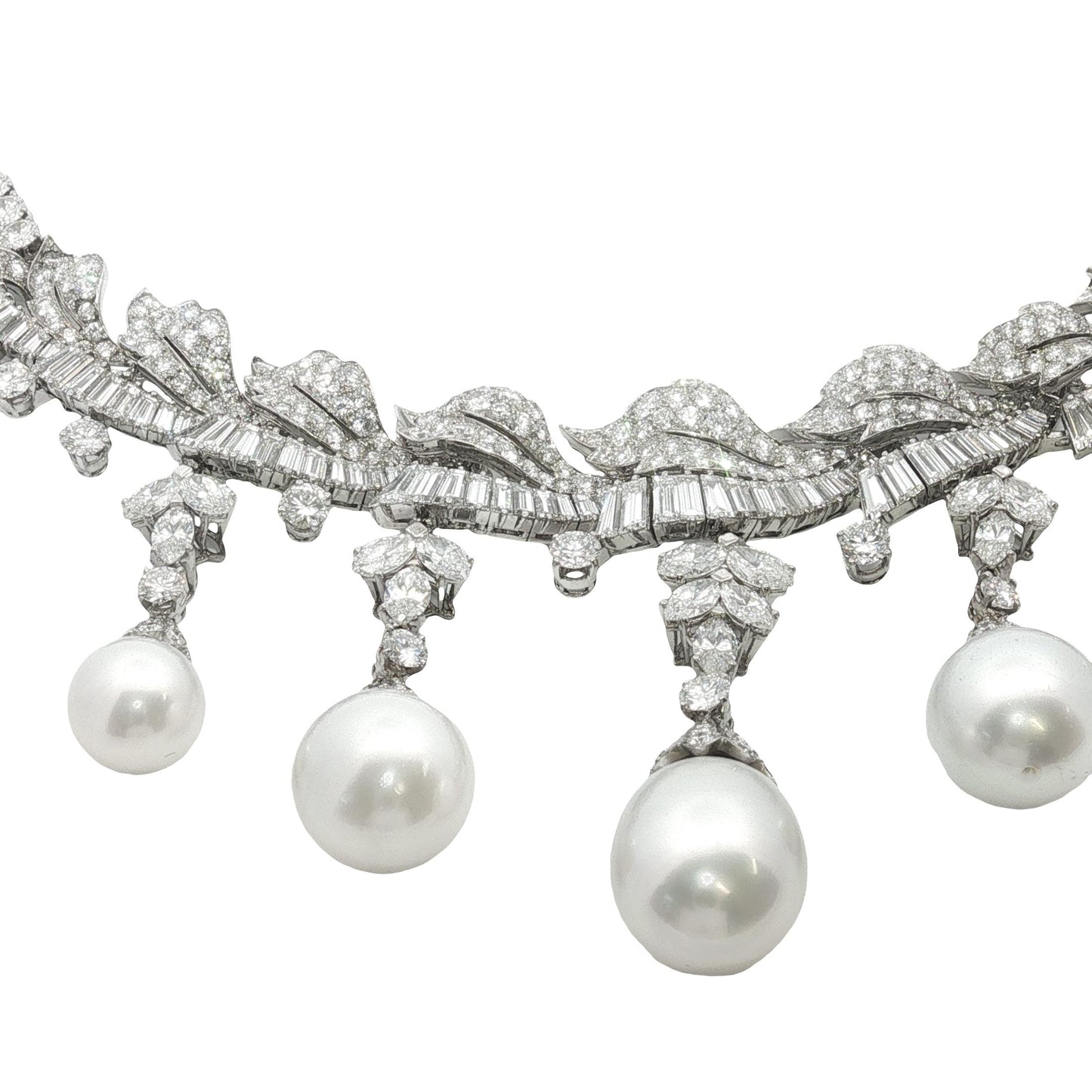 Platinum South Sea Pearl & Multi-Cut Diamond Fringe Festoon Necklace (106.5g)