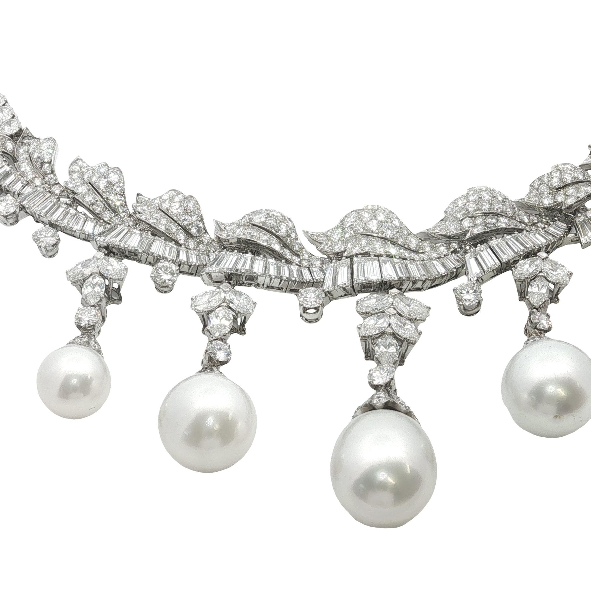 Platinum South Sea Pearl & Multi-Cut Diamond Fringe Festoon Necklace (106.5g)