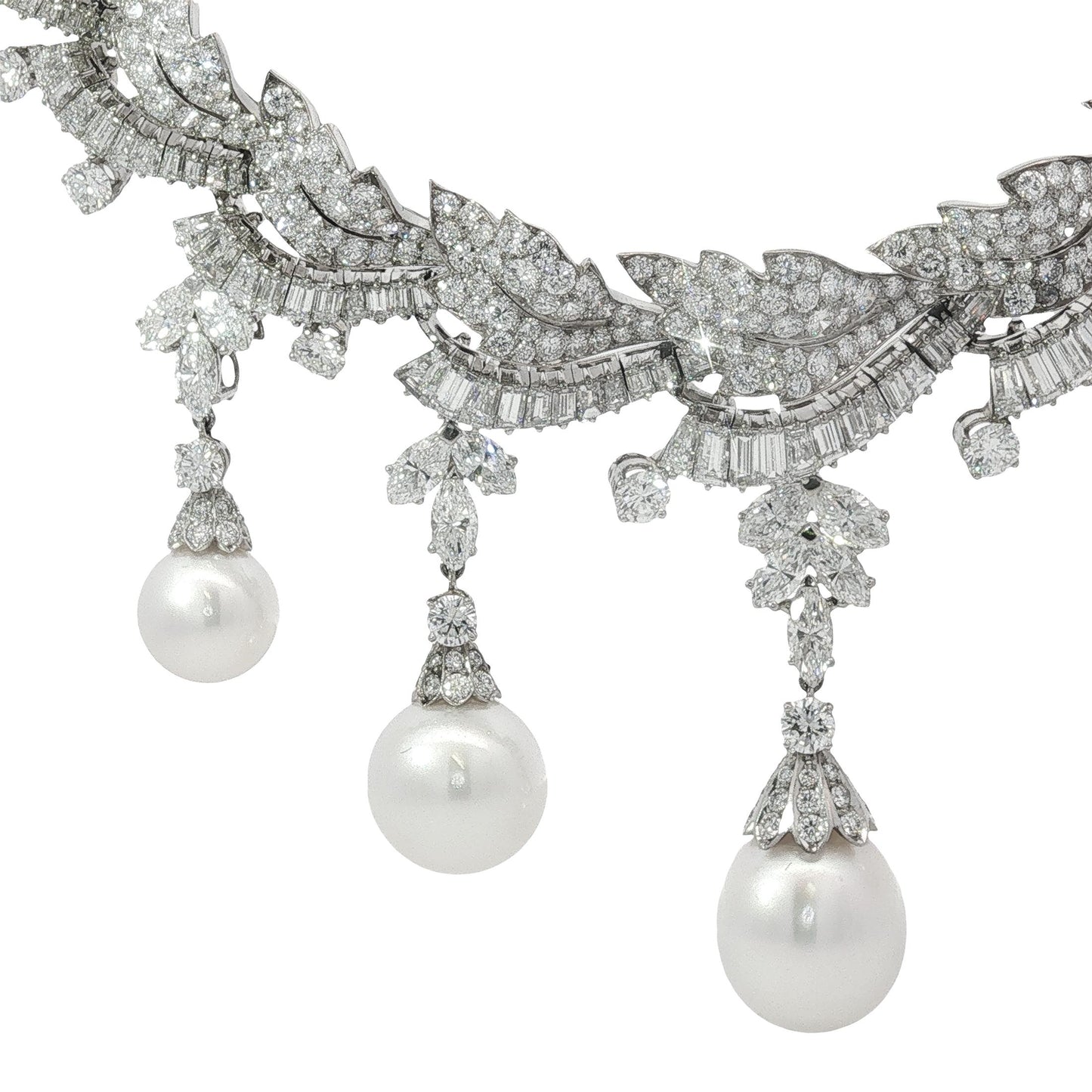 Platinum South Sea Pearl & Multi-Cut Diamond Fringe Festoon Necklace (106.5g)