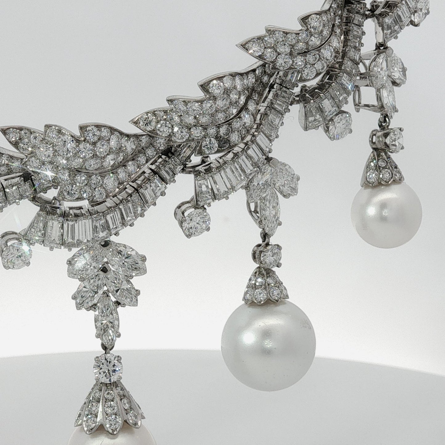 Platinum South Sea Pearl & Multi-Cut Diamond Fringe Festoon Necklace (106.5g)
