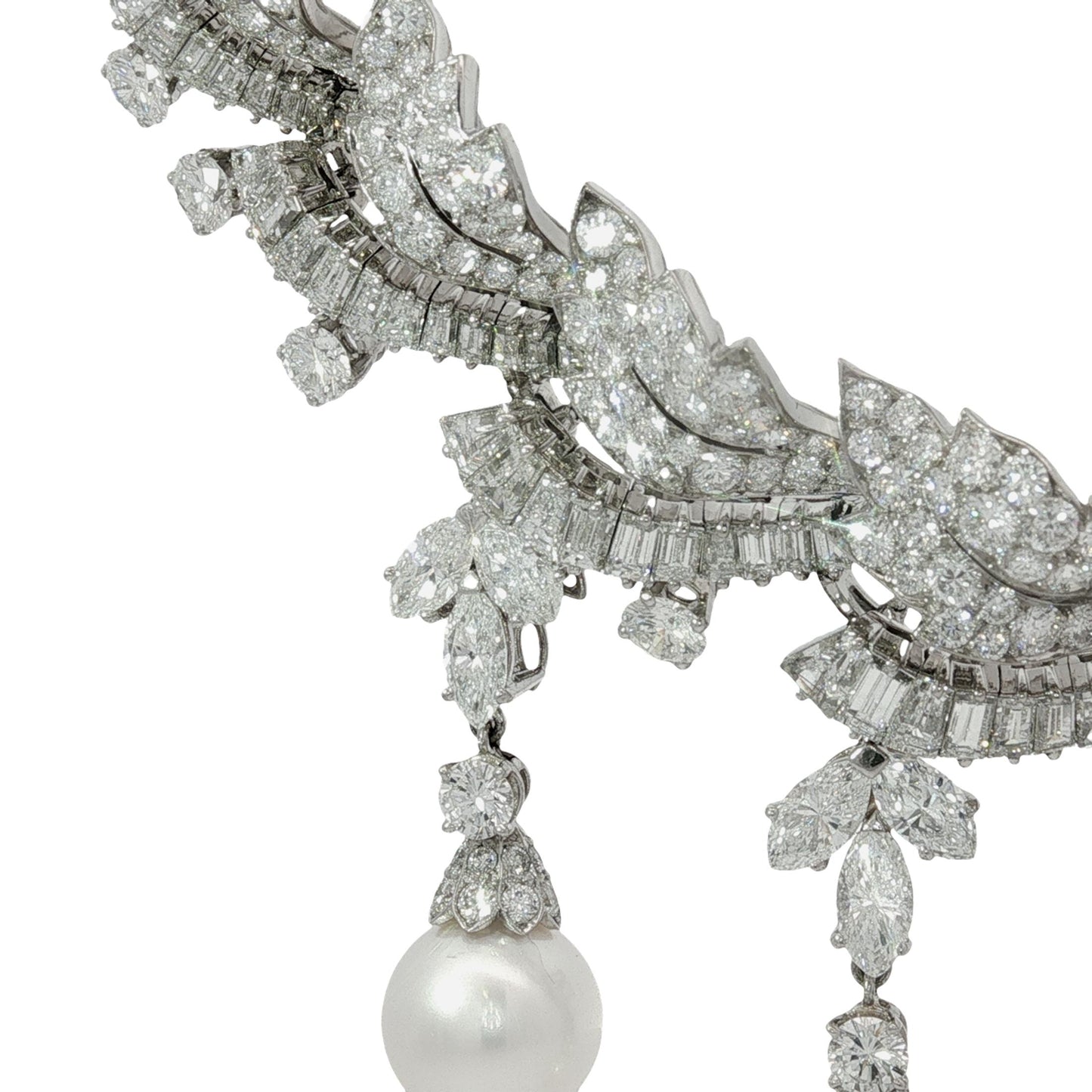 Platinum South Sea Pearl & Multi-Cut Diamond Fringe Festoon Necklace (106.5g)