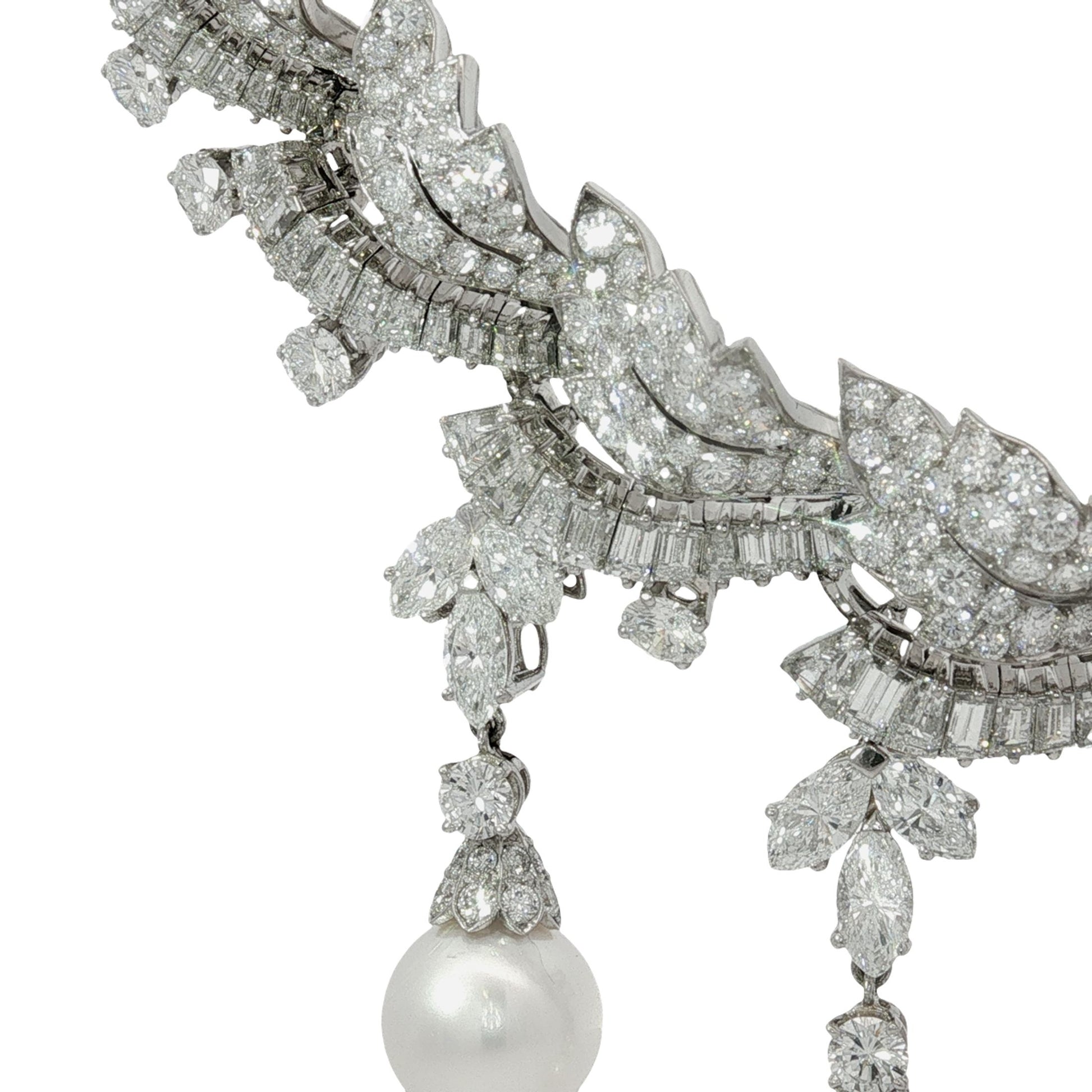 Platinum South Sea Pearl & Multi-Cut Diamond Fringe Festoon Necklace (106.5g)