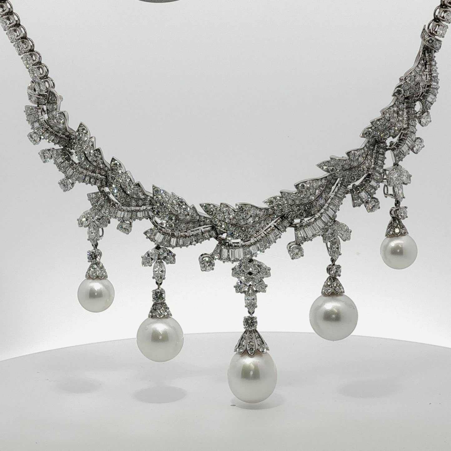 Platinum South Sea Pearl & Multi-Cut Diamond Fringe Festoon Necklace (106.5g)